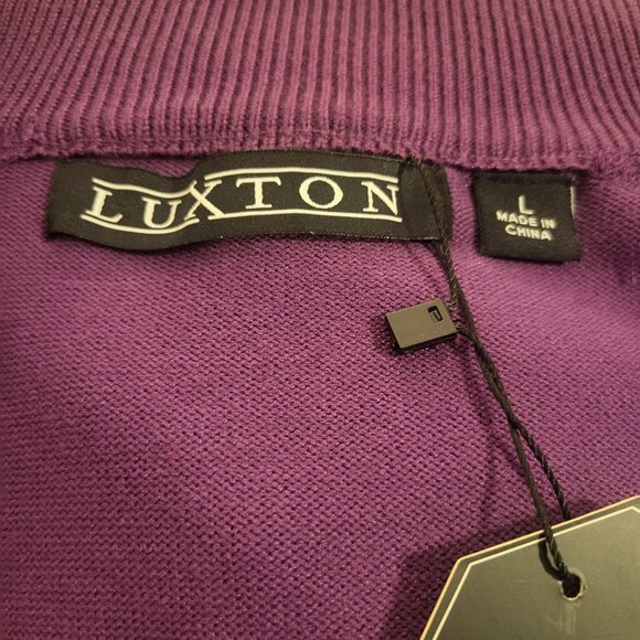 Luxton Full Zip Purple Gray Geometric Elbow Patch Sweater Pockets Mens Large NWT - Picture 4 of 11